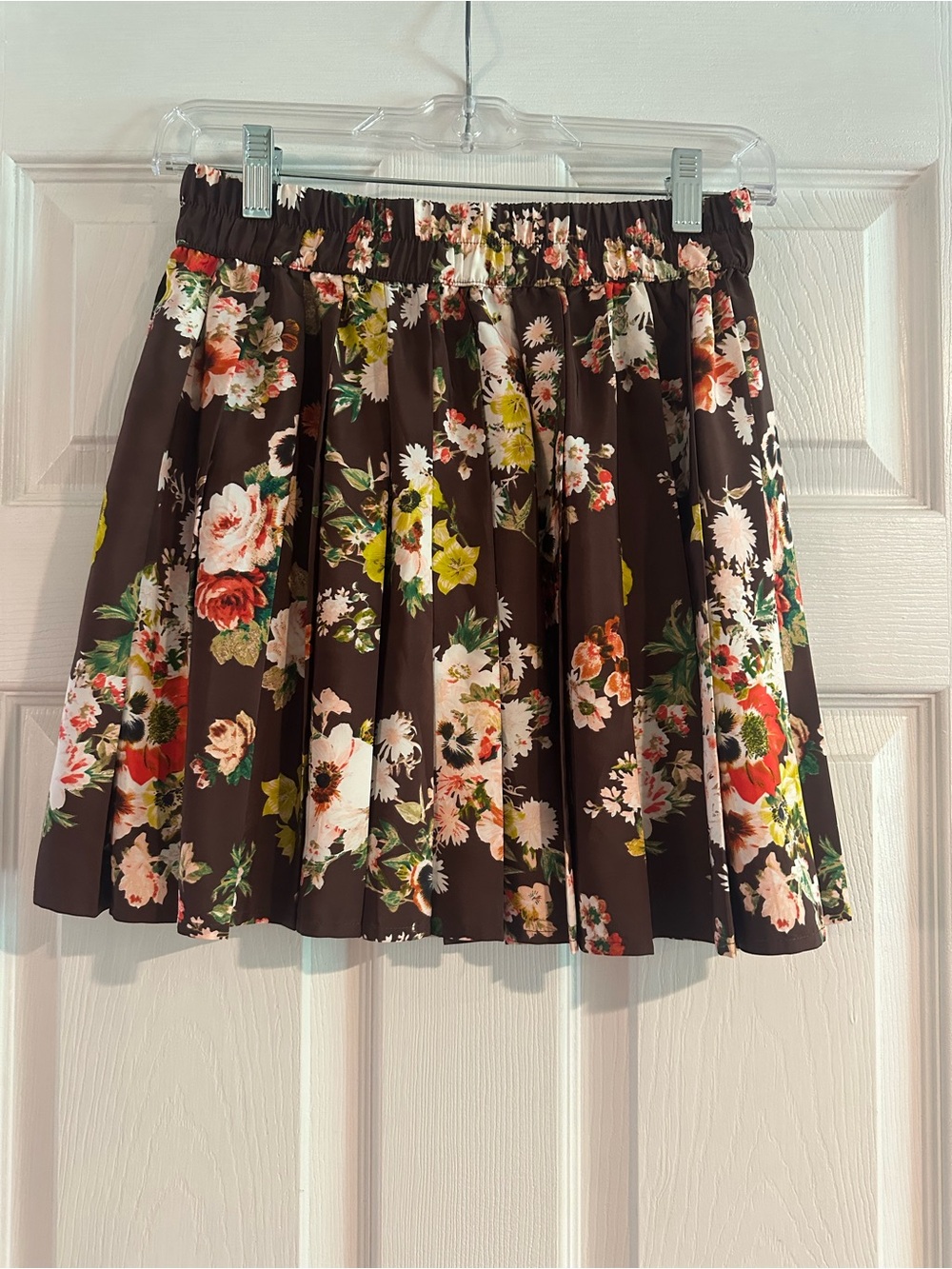 Princess Vera Wang Brown Floral Pleated Skater Skirt with Multicolor Blooms
